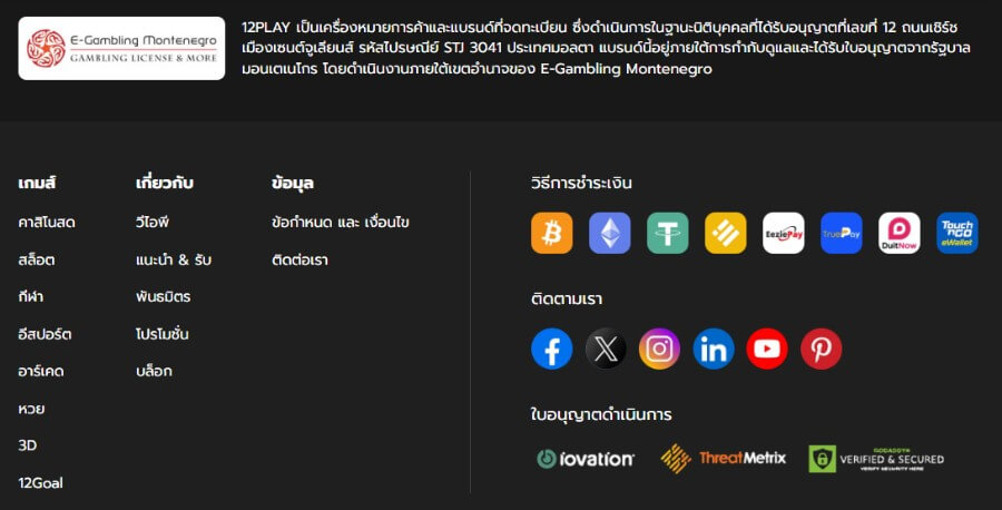ใบอนุญาตของคาสิโนออนไลน์ 12Play
