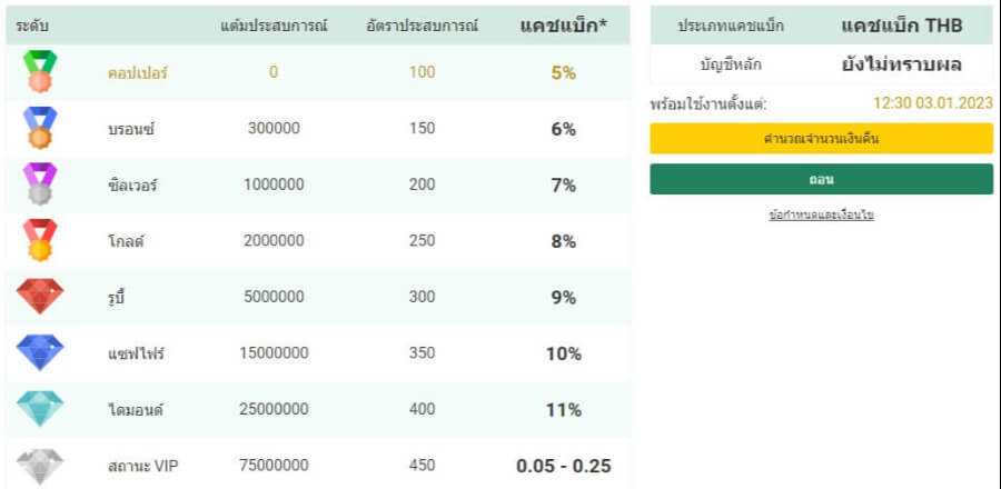 เปอร์เซ็นต์คืนเงินคาสิโนออนไลน์ BetWinner