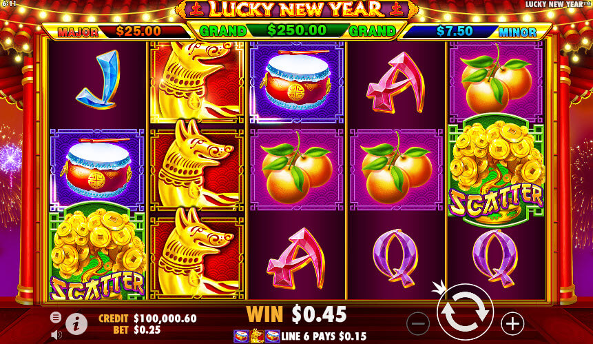 ตัวอย่างการชนะเงินรางวัลในเกมสล็อต Lucky New Year