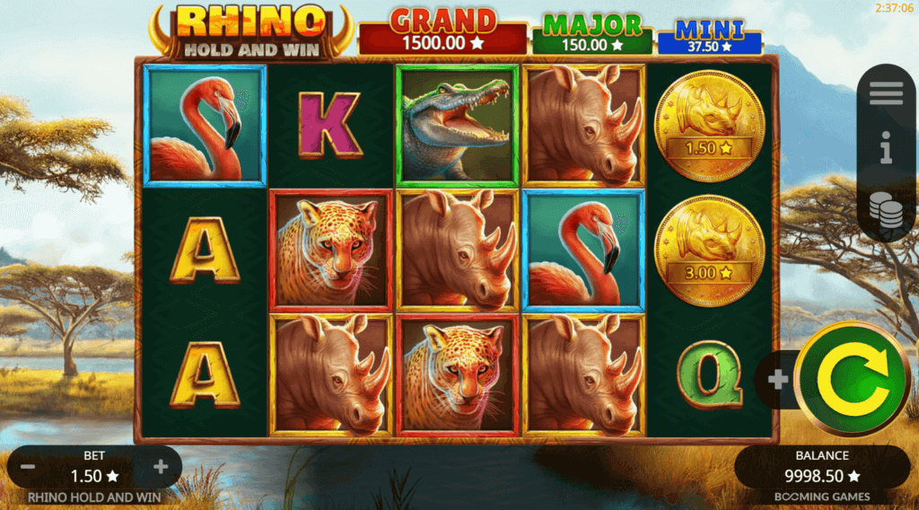 เกมสล็อตออนไลน์โฮลด์แอนด์วิน Rhino Hold and Win ค่าย Booming Gaming